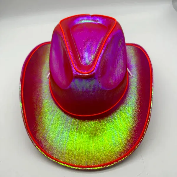 Red EL WIRE Light Up Iridescent Space Cowboy Hat - Pack of 4 Hats