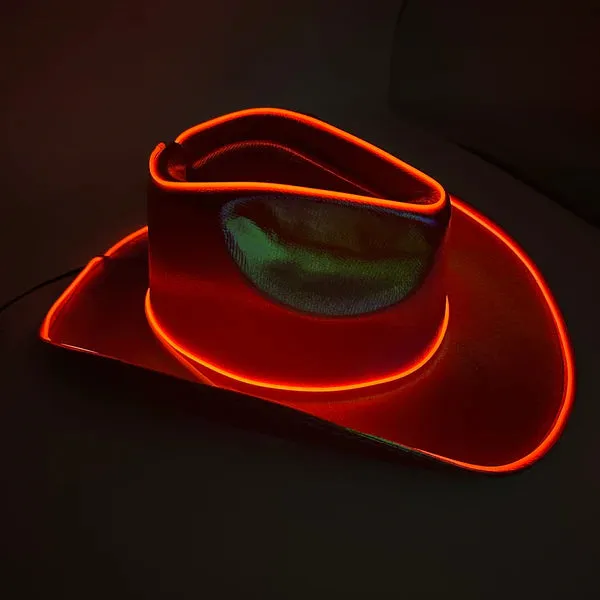 Red EL WIRE Light Up Iridescent Space Cowboy Hat - Pack of 4 Hats
