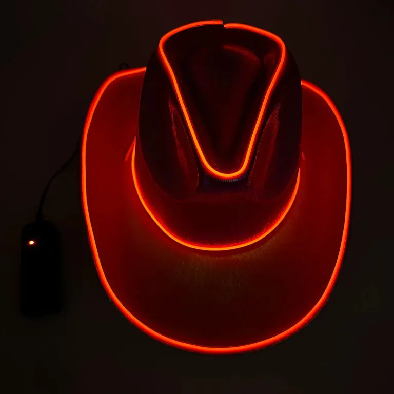Red EL WIRE Light Up Iridescent Space Cowboy Hat - Pack of 4 Hats